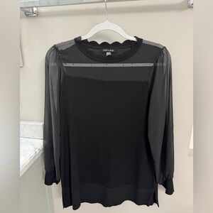 Cable & Gauge Black Scalloped Sheer Top